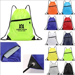 Waterproof Nylon Drawstring Backpack with Front Pocket and Headphone Port
